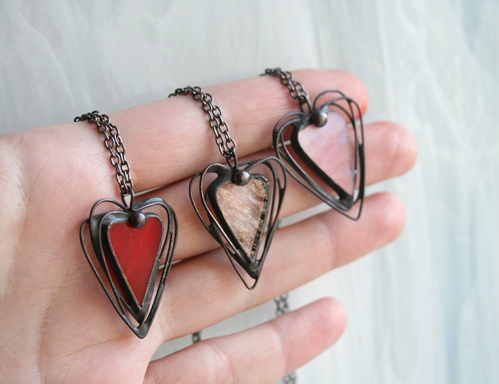 Red Heart Necklace Valentines Day Gift For Her Modern by ArtKvarta