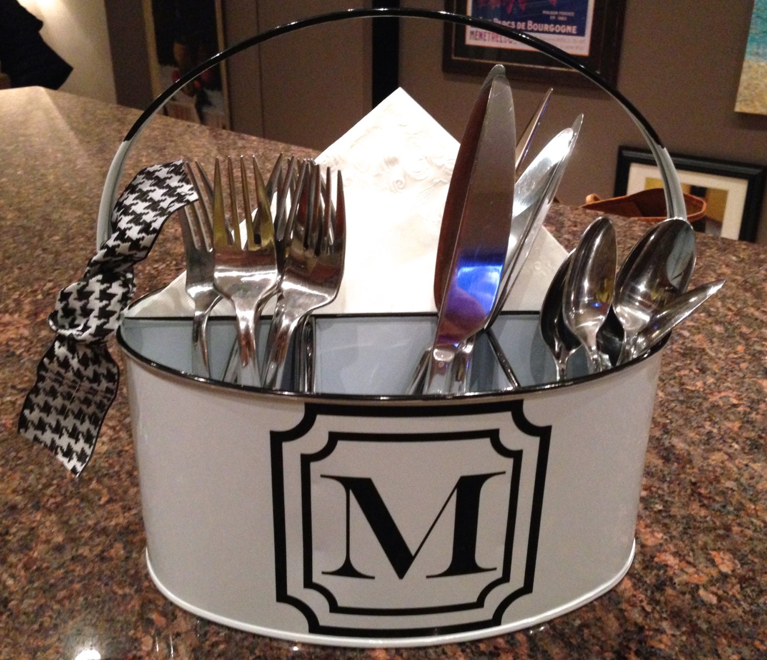 Personalized Utensil and Napkin Holder. Kitchen Utensil Caddy.