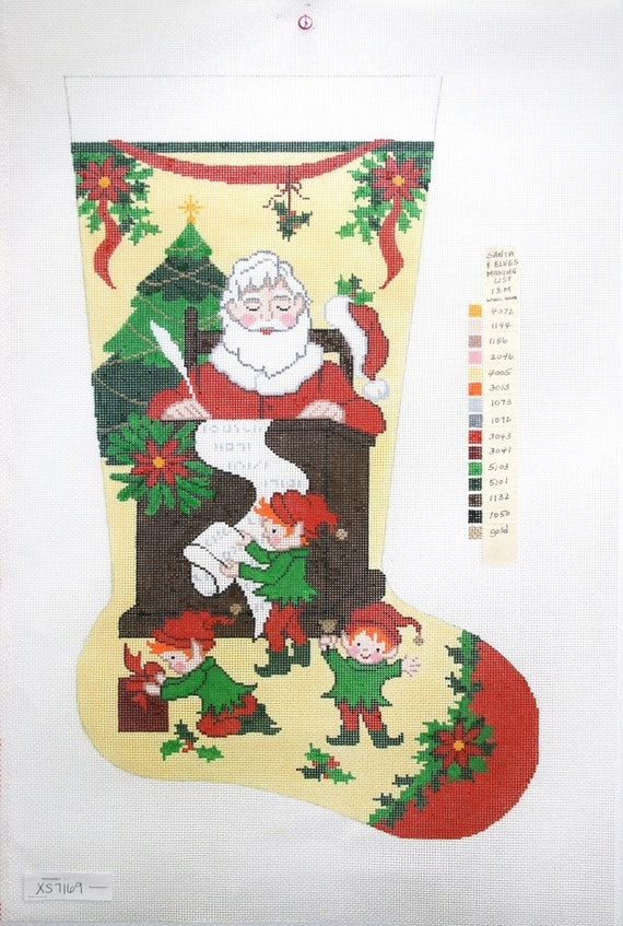Needlepoint Hand Painted Canvas LEE Christmas Stocking SANTAS