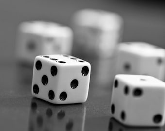 Game room wall art, Canvas art, Black and white wall art, Still life photography // Dice