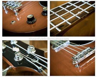 Guitar wall art, Music wall art, Set of 4 prints, Guitar photo, Music decor, Rock and roll decor, Music room art // Bass guitar photo set