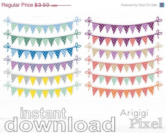 ON SALE 70 % OFF bunting clipart set, polka dots clip art, party banner set of 12, digital fiesta flags, spring color 2014, commercial use, Il_570xn