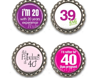 Age 40 Bottle Cap Magnets, Bottlecap magnets, Set of 4, CHOOSE from Ages 30 to 75.
