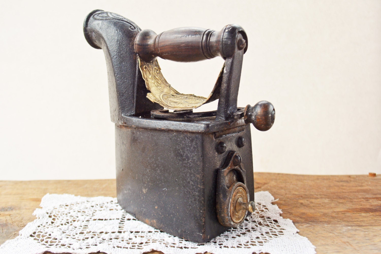 Antique English Coal Iron 1800's Bearded Man by Vintassentials