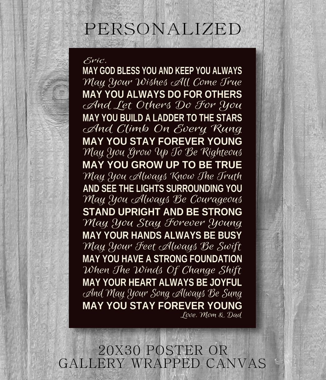 Forever Young Canvas or Poster Art Print 20x30 PERSONALIZED