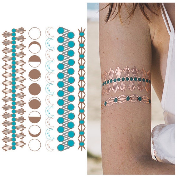 Copper Blue Metallic Temporary  Tattoo 1 Sheet Moon Child 