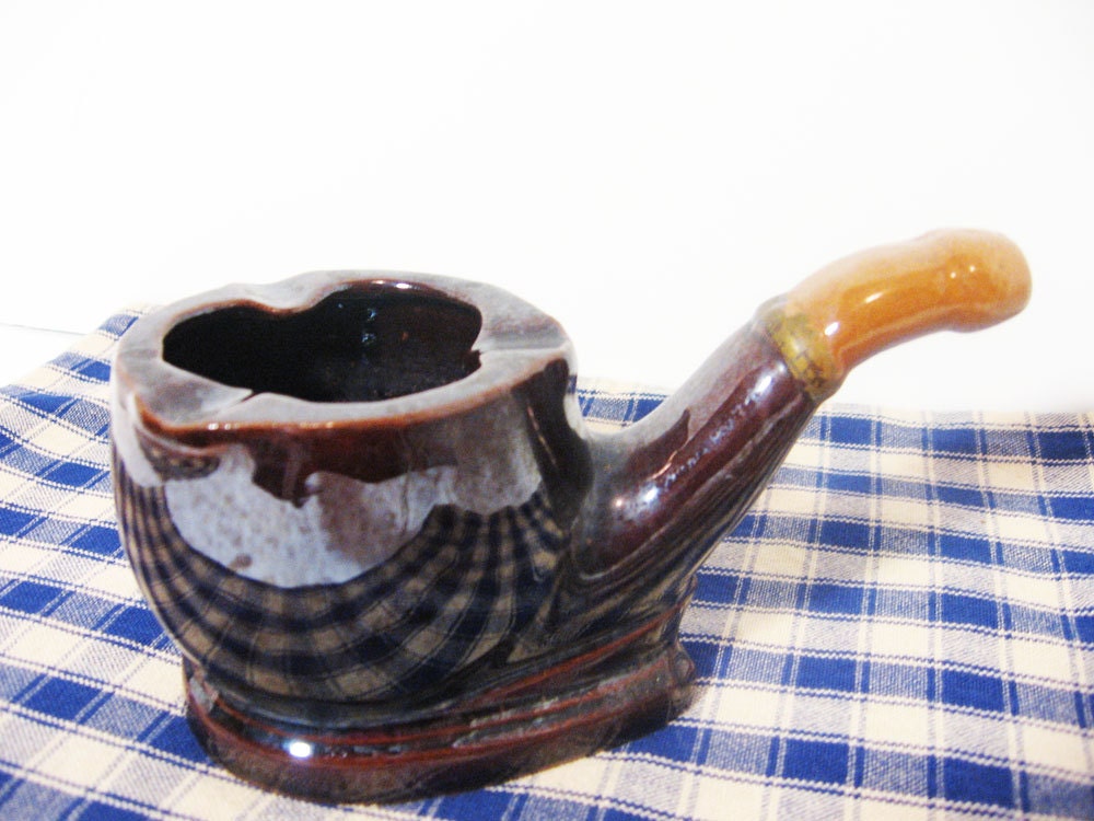 Pipe ashtray vintage 50s or 60s Pipe shaped Brown Pottery