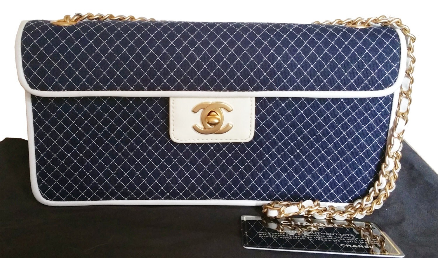Authentic Chanel Nautical Fabric Leather trim by LARVintage