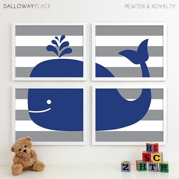 Items similar to Baby Boy Nursery Art, Whale Nursery Art, Nautical