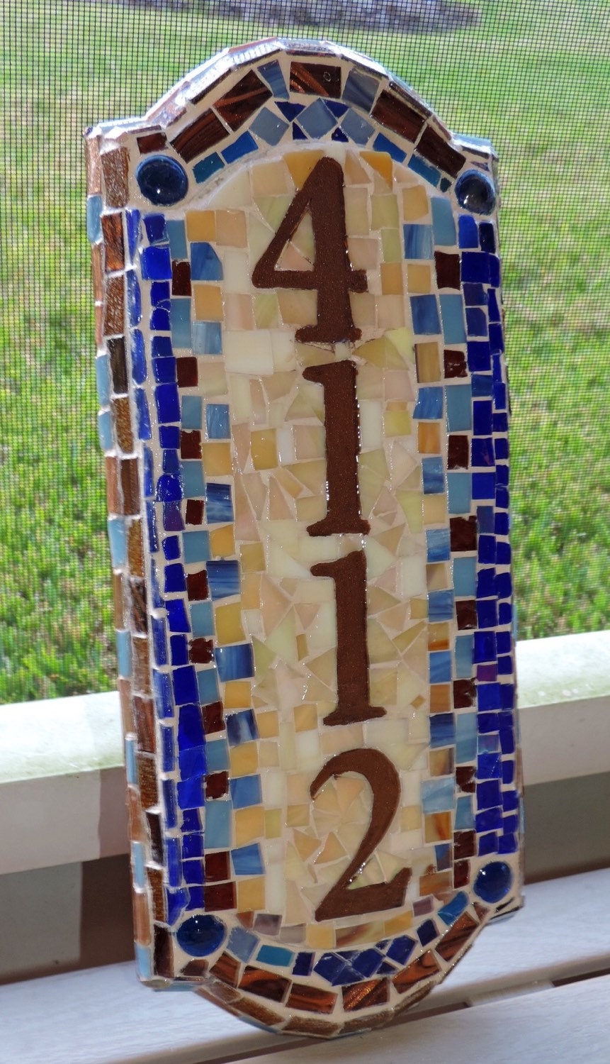 Vertical Address Plaque outdoor signs home by MosaicsofGlass