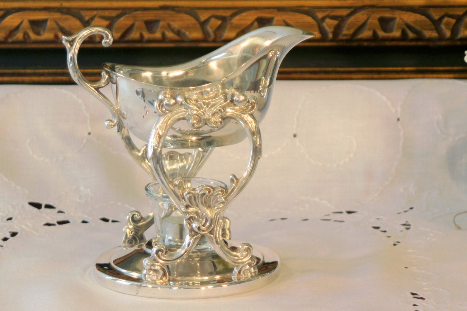 Silver Plate Tipping Gravy Boat Chafing Sauce Boat Gravy Boat with