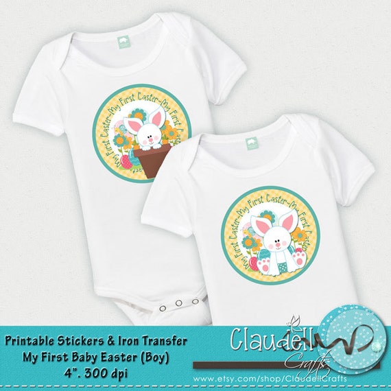 My First Baby Easter Boy Printable Stickers Iron On Transfer