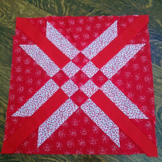 Vintage Pieced 16 inch Quilt Block Red & White Fabrics One