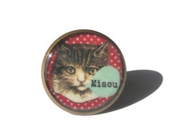 Cat ring, kitty ring, adjustable ring, cat jewelery, resin ring, cute ring, comics ring, love cat ring