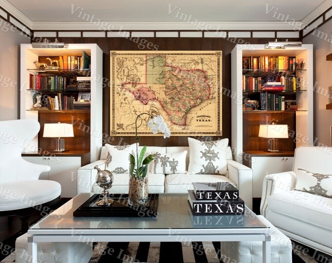 Giant 1866 Texas OLD WEST map Antique Restoration Hardware Style wall Map Fine art Print Poster home decor