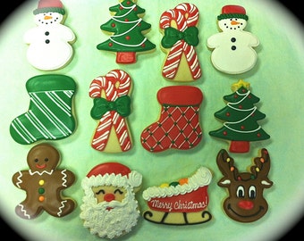 Christmas Cookies, Holiday Cookies, Christmas Party Favor Cookies, Decorated Christmas Cookies, Santa Cookies, Reindeer Cookies