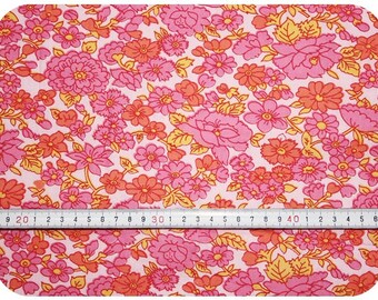 Floral retro vintage fabric NOS / New Old Stock - pink, orange and yellow