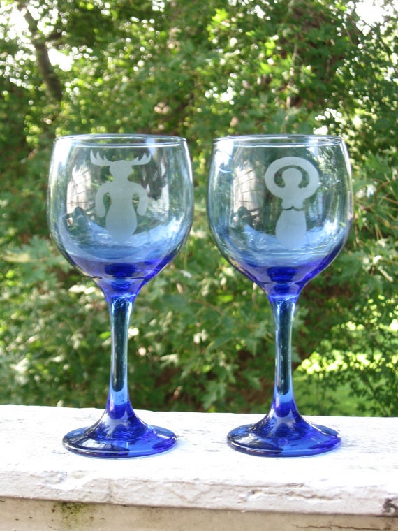 God and Goddess Etched Wine Glass Set Pagan by MoonbeamsAndMagick