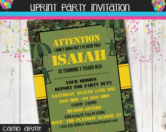 Camoflauge Army Birthday Party Invitation - Printable