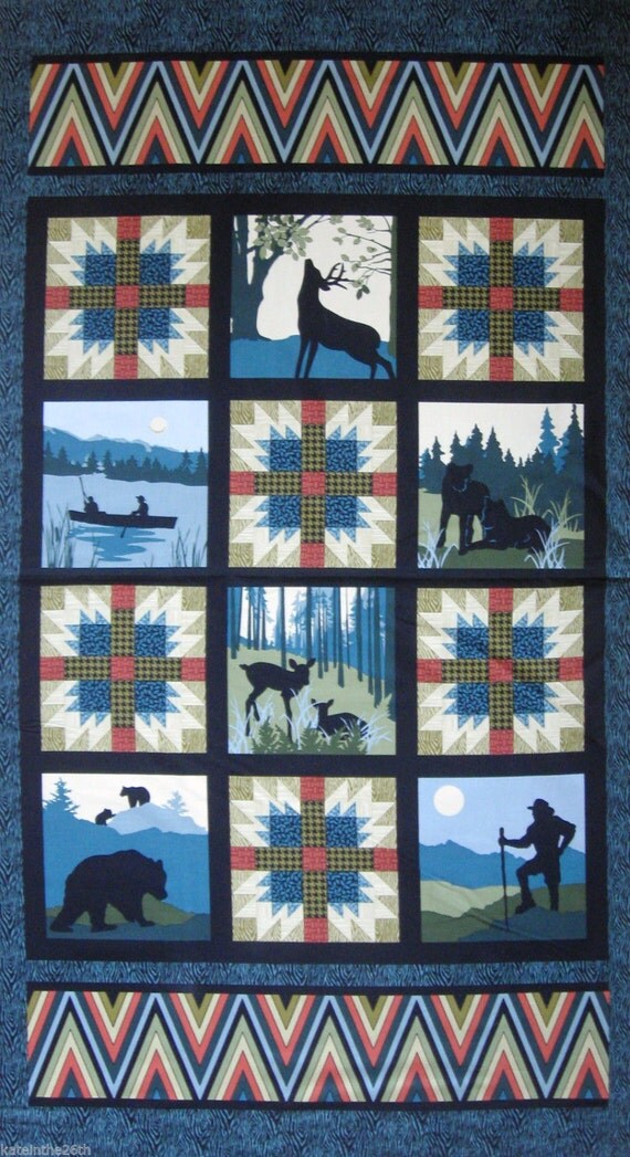 Mountain Majesty Panel Quilt Blocks Camping & Fishing