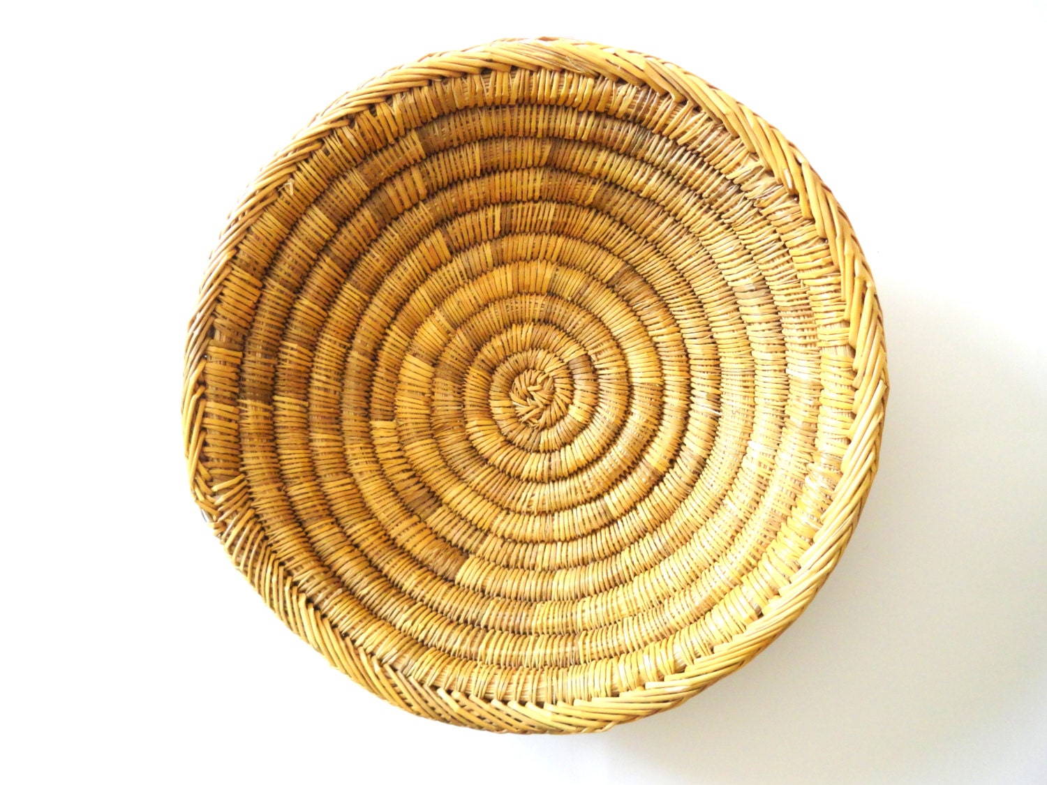 Vintage Woven Basket Bowl 12 Natural Straw Woven Coil