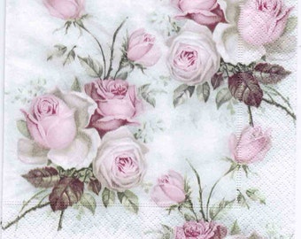 4 Decoupage Napkins | Pastel Rose Bouquet | Rose Napkins | Floral Napkins | Napkin Decoupage | Cocktail Paper Napkins for Decoupage