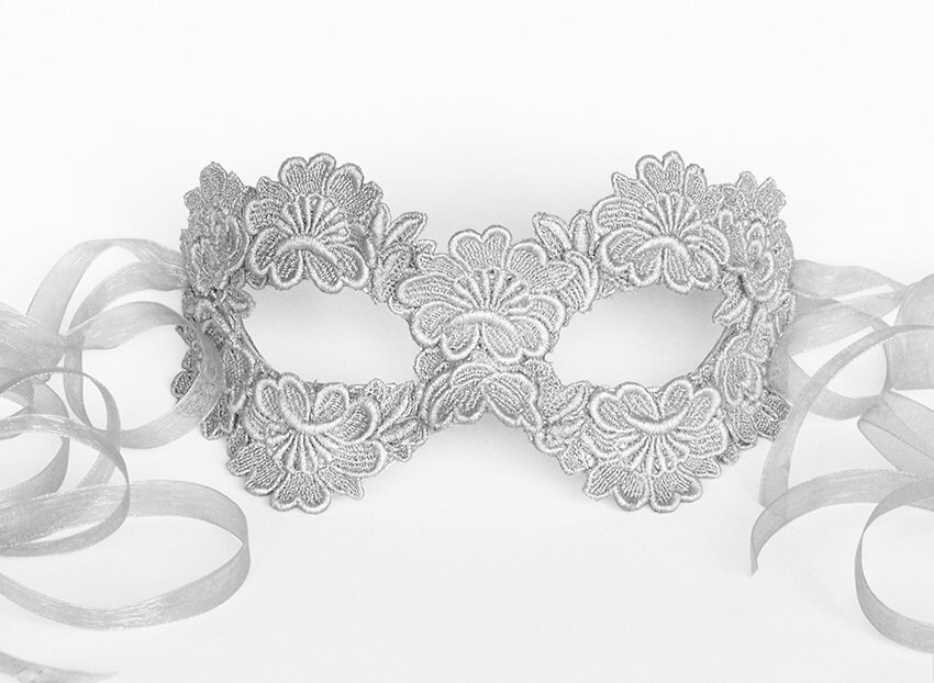 Silver Embroidery Masquerade Mask Lace Applique Covered