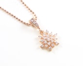 Rose Gold Crystal Necklace, Snowflake Pendant, Spring Bride, Summer Wedding, Delicate Bridal Jewelry, Bridesmaid Gifts, Mothers Day Gift