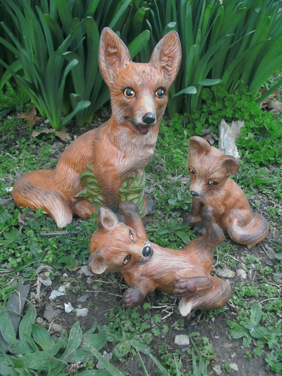 Ceramic Fox Family Red Fox yard art yard decor patio decor