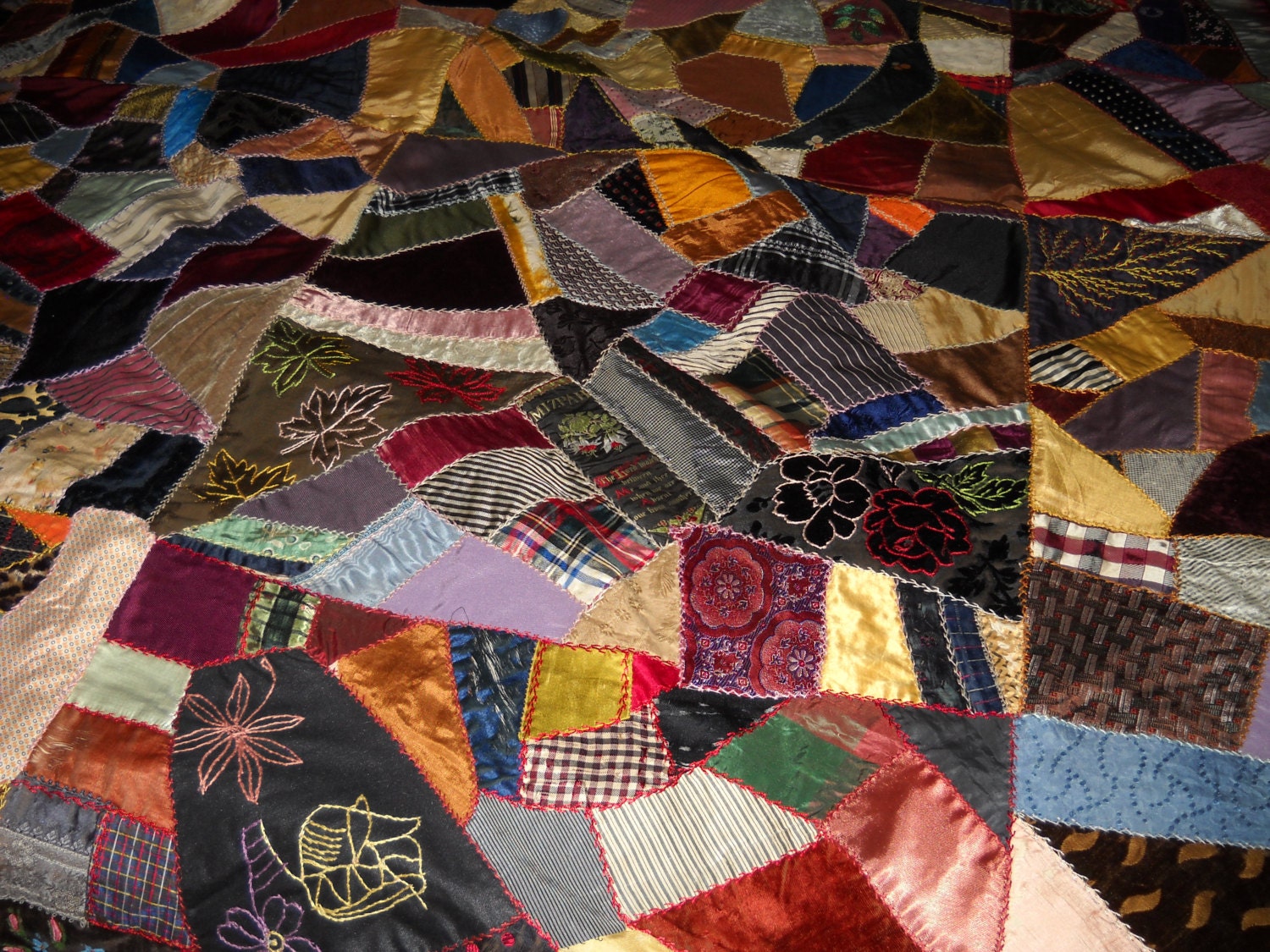 Antique Handmade Hand Stitched Victorian Crazy Quilt