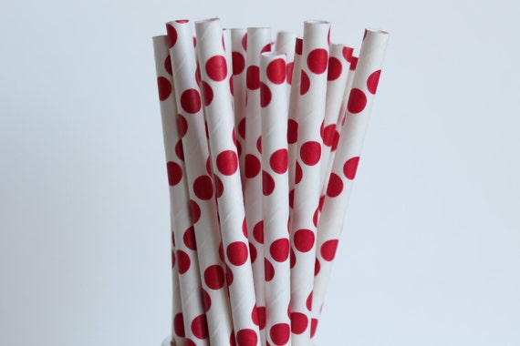 Red Polka Dot Paper Straws-Red Straws-Polka Dot Straws-Valentines Day Straws-Party Straws-Wedding Straws-Mason Jar Straws-Cake Pop Sticks Il_570xn