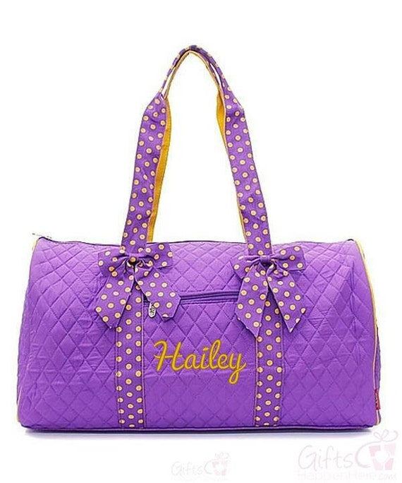 Personalized Duffle Bag Quilted Purple Yellow Polka Dot Bow ...