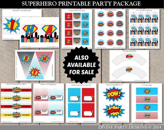 SALE INSTANT DOWNLOAD Editable Superhero Folding Food Tent / Place Cards / Add Your Own Text / Printable / Superheroes Collection / Item #50