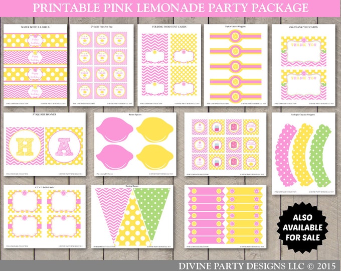 SALE INSTANT DOWNLOAD Pink Lemonade Printable Water Bottle Labels / Wrappers / Diy Printables / Pink Lemonade Collection