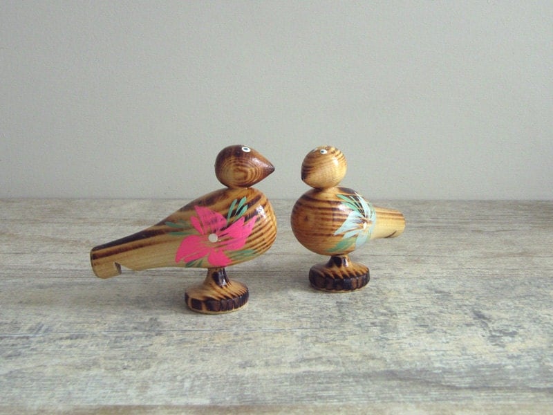 Wooden Bird Whistle Soviet vintage Ukrainian folk art