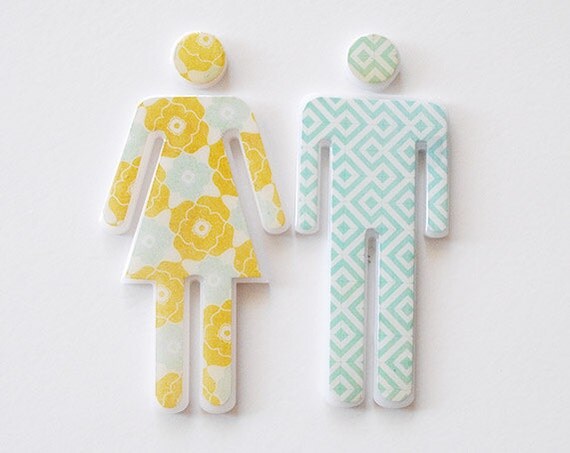 Bathroom Sign Wall Decor Yellow & Light Blue by creativetypes