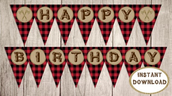 Happy Birthday Banner Instant Download Little Lumberjack Buffalo 