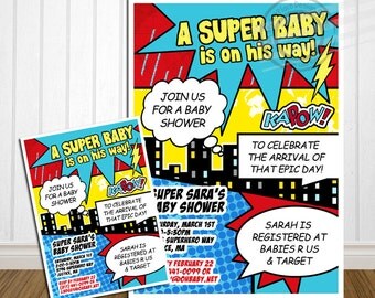 PRINTABLE Superhero Baby Shower Invitation Comic Baby Shower Announcement Super hero Baby Shower Superhero invitation Super hero invitation