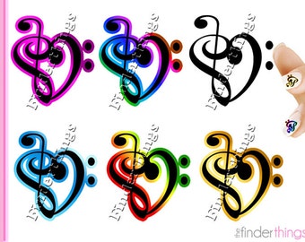Music Note Treble Clef Heart Nail Art Decal Sticker Set MUS902