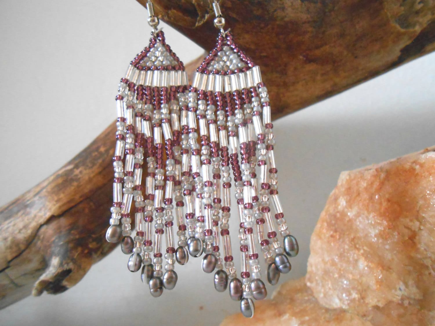 hand-beaded-fringe-earrings-brick-stitch-purple-silver-and