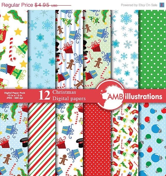 80% OFF Christmas digital paper, Christmas paper, Christmas images, Santa scrapbook papers, commercial use, AMB-512 Il_570xn