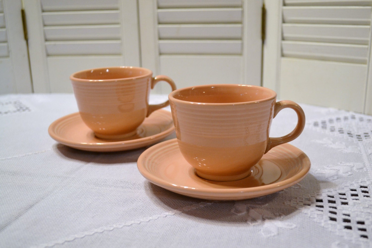 Vintage Fiesta Ware Cup and Saucer Set of 2 Apricot Peach