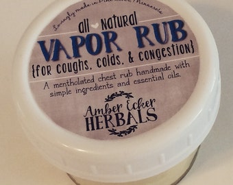 Vapor Rub {All Natural} by Amber Ecker Herbals - 4 oz. Mason Jar with Plastic Lid