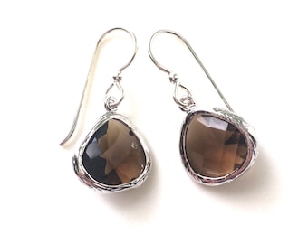 Smoky Quartz Earrings, Smoky Quartz Silver, Brown Gemstone Earrings