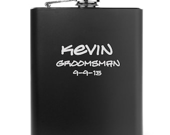 Engraved 7oz Matte Black Stainless Steel Hip Flask Personalized Custom Groomsman Best Man Bridesmaid Wedding Gift