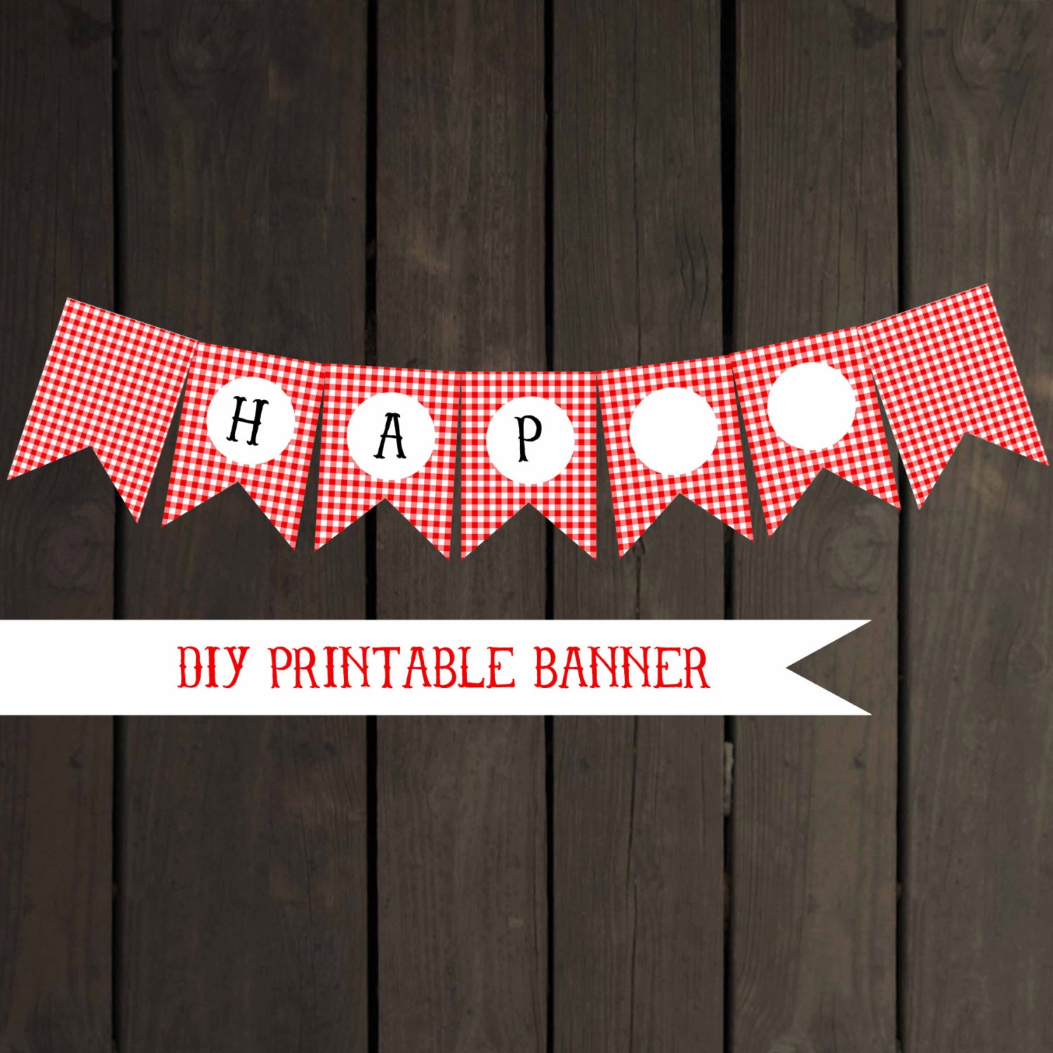 Printable Red Banner DIY Red Gingham Party by PrintablePaperGoods