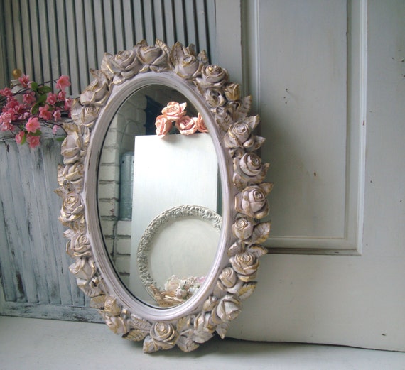 Pink Vintage Rose Mirror Oval HOMCO Floral Ornate Mirror