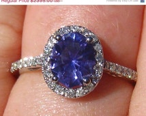 ... Gold Diamond Halo Engagement Ring, Purple Sapphire Engagement Ring