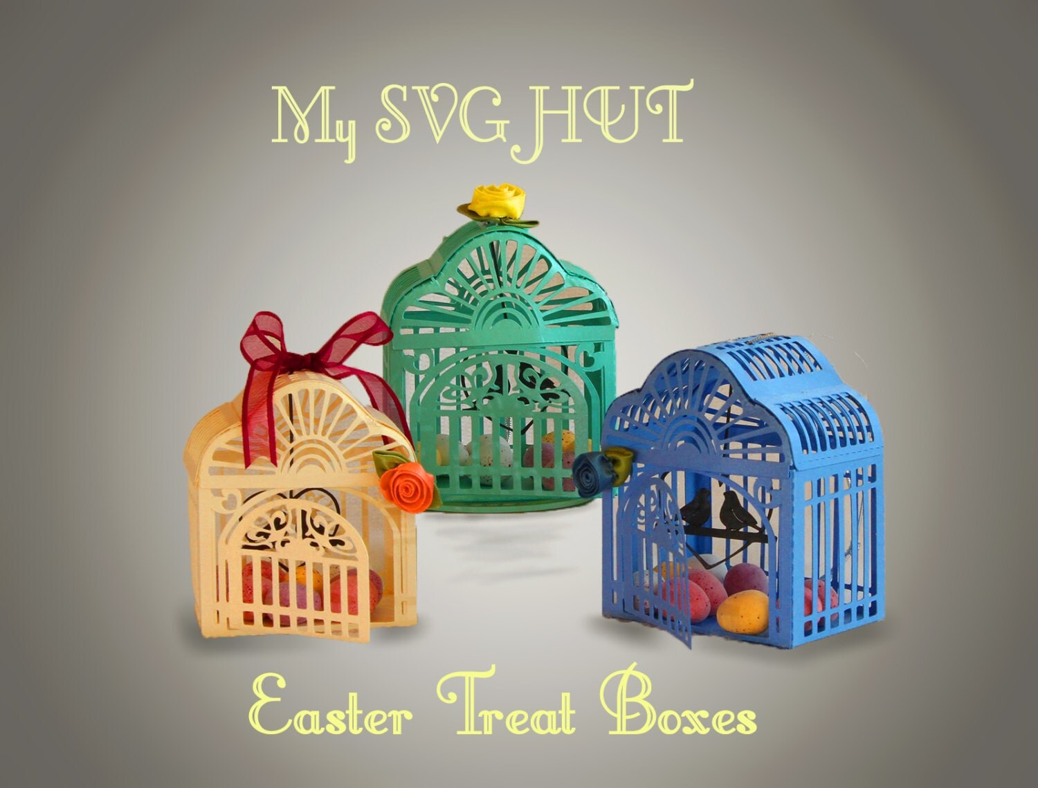 Download 3D SVG Birdcage FAVOR with swinging birds DIGITAL download