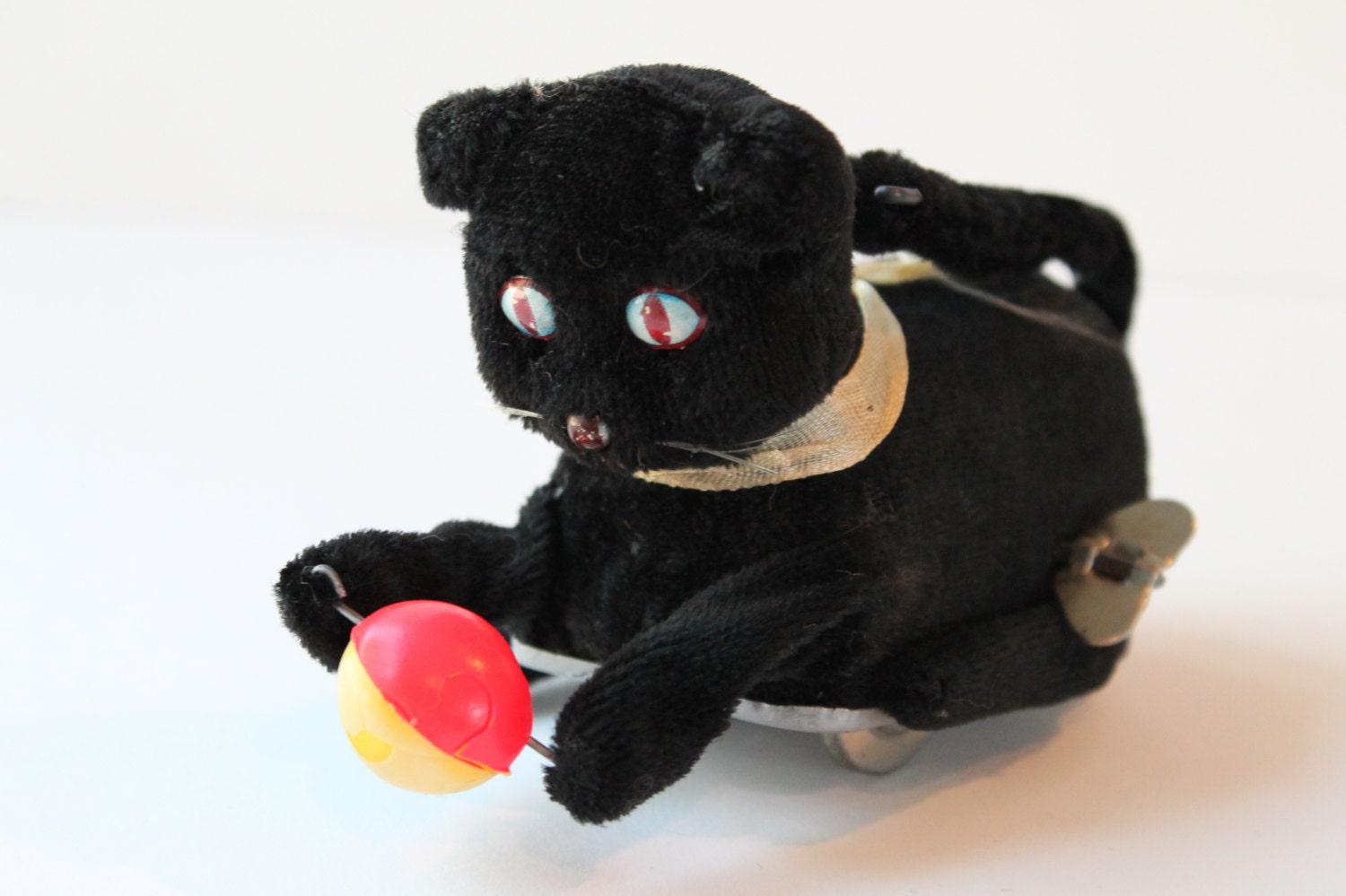 1940s Mechanical Black Cat with Ball/ Vintage WindUp Toy Cat